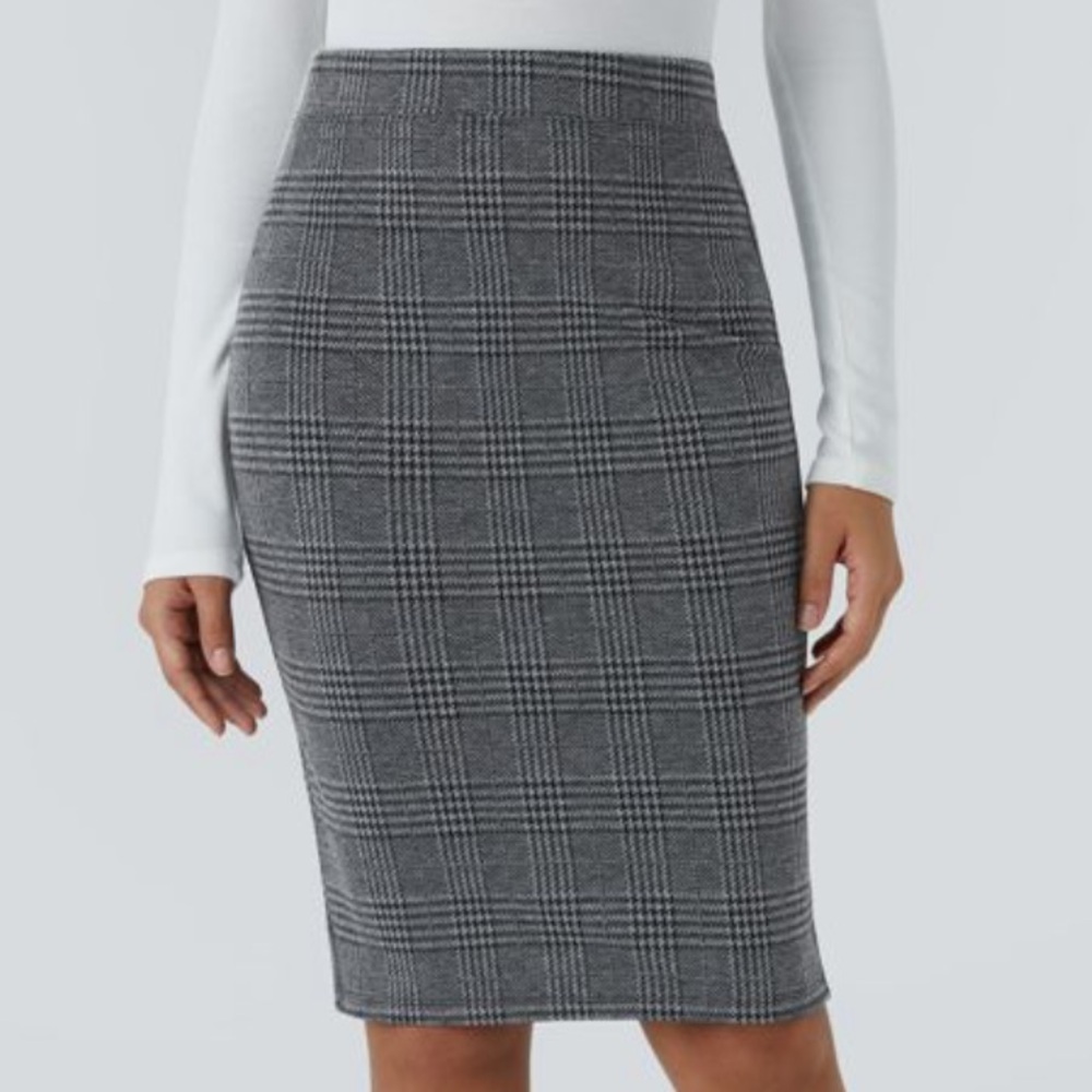 NWT HALARA High Waisted Split Hem Houndstooth Plaid Work Pencil Skirt SIZE: XL